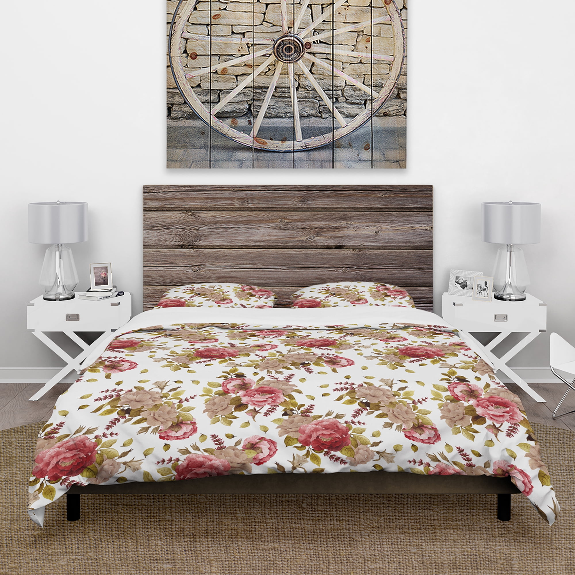 Designart 'Watercolored Roses, Peonies and Lavender' Floral Duvet Cover Set