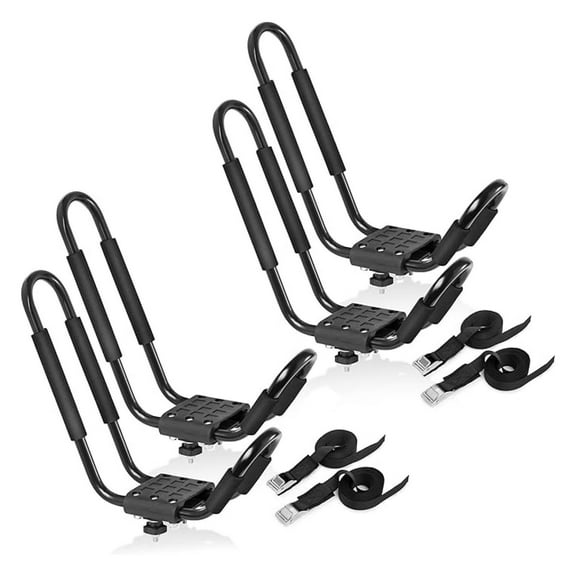 Direct (2 Pairs) Universal Kayak Rack for Car Truck - Rooftop Kayak J-Bar Holder Mount with Tie Down Straps