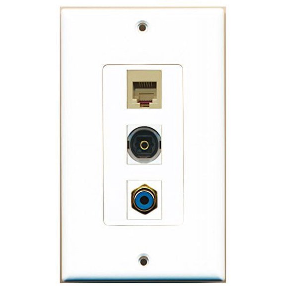 RiteAV - 1 Port RCA Blue and 1 Port Phone RJ11 RJ12 Beige and 1 Port Toslink Decorative Wall Plate Decorative