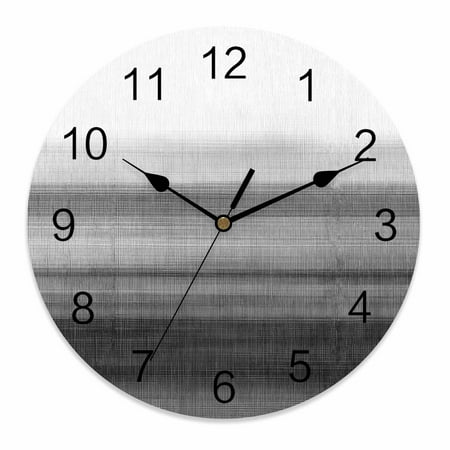 Silent Wall Clocks Battery Operated, Black And White Round Decorative Wall Clock for Living Room Bedroom Kitchen Bathroom Classroom Decor, 10 Inch Abstract Modern Brush Strokes