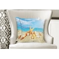 thumbnail image 4 of Ambesonne Summer Throw Pillow Cover 2 Pack, Beach Sand with Starfish, 24", Aqua Ivory Mustard, 4 of 6