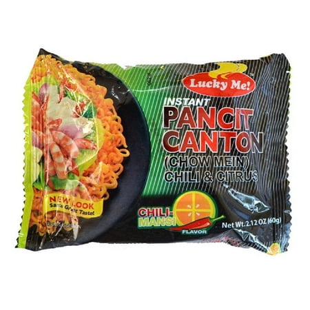 Lucky Me Instant Pancit Canton Chili-Mansi Flavor (Instant Chow Mein Chili Citrus Flavor), 2.12 oz, Pack of 30 Chili Mansi 30