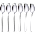 thumbnail image 1 of Sporks, paquete de 6 tenedores de acero inoxidable, cuchara para helado de 7 pulgadas y tenedores para ensalada, tenedores de postre reutilizables para aperitivos de frutas para uso diario, 1 of 5