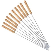10 PCS Reusable BBQ Sticks Skewers with Wood Handle for Vegetables Roasting Sticks Meat Hot Dog and More BBQ Camping Cookware Campfire Grill Cooking, Stainless Steel, Wooden Handle