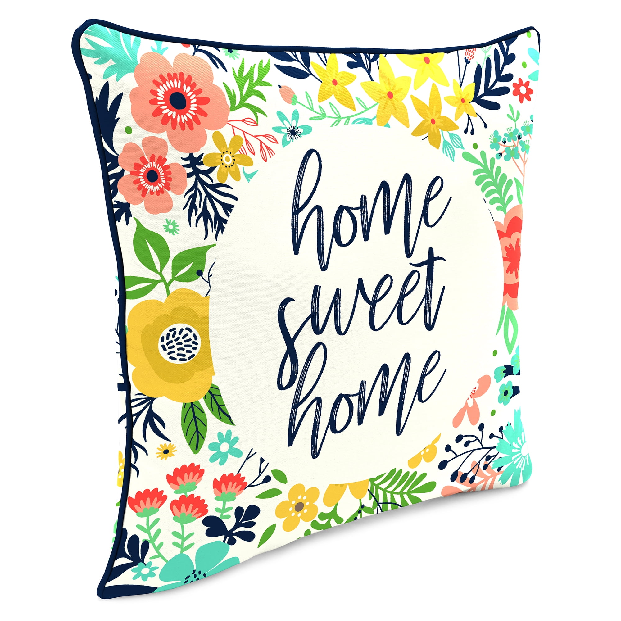 Jordan Manufacturing 16" x 16" Home Sweet Home Multicolor Floral Square Outdoor Throw Pillow with Welt