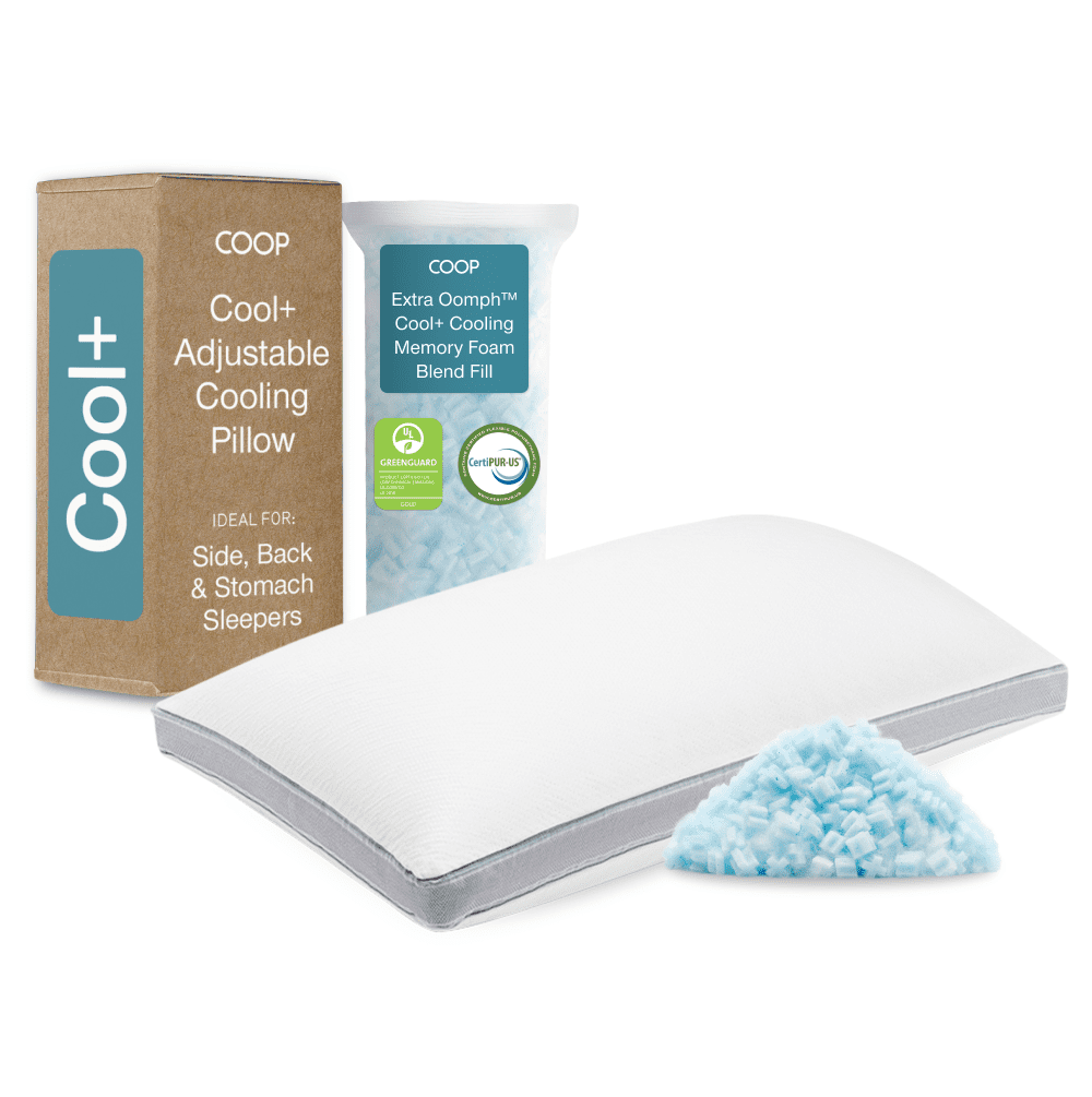 Coop Sleep Goods Eden Cool+ Adjustable Pillow, Queen, Memory Foam, Cooling Gel, Neck Support