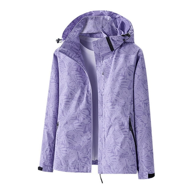 Women'S Jean Jacket,Women's Maple Leaf Print Outdoor Single Layer Windbreaker Windproof And Water Running Jacket