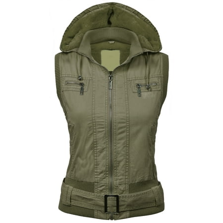 Inner Vent - Belted Zip Up Hoodie Vest with Inner Fleece