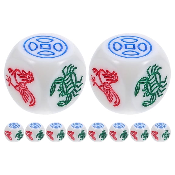WEUVEB Asian Dice Game Dice Set ABS Gaming Lunar New Year 10pcs 0.71*0.71*0.71in