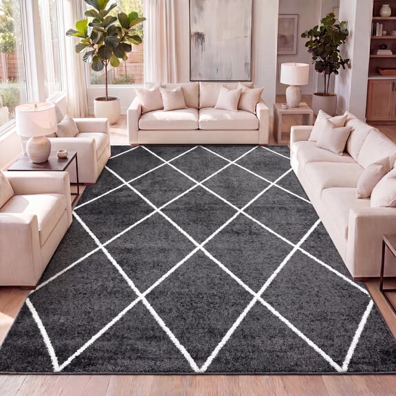 JONATHAN Y SUPERSOFT 5 x 8 Area Rug, Cole Minimalist Diamond Trellis - Black/White, SEU102A-5