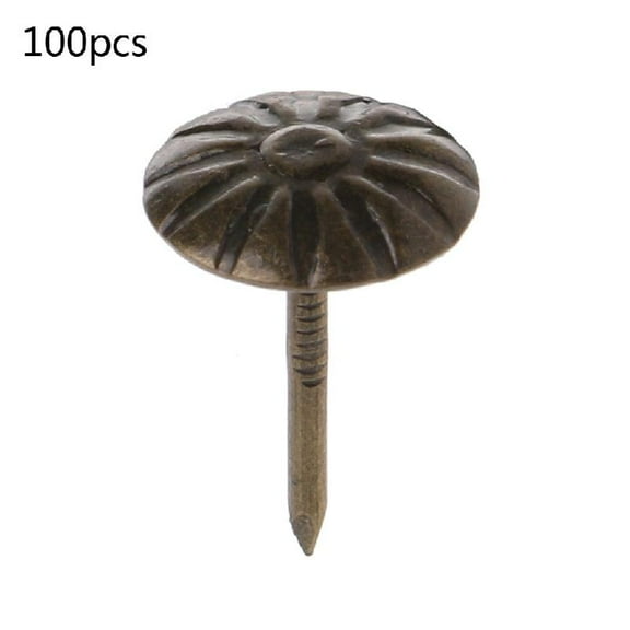 WINDLAND 100 Pieces Round Decorative Tacks Antique Upholstery Nails Metal Thumb Tacks Assortment Kit for DIY Furniture Decor