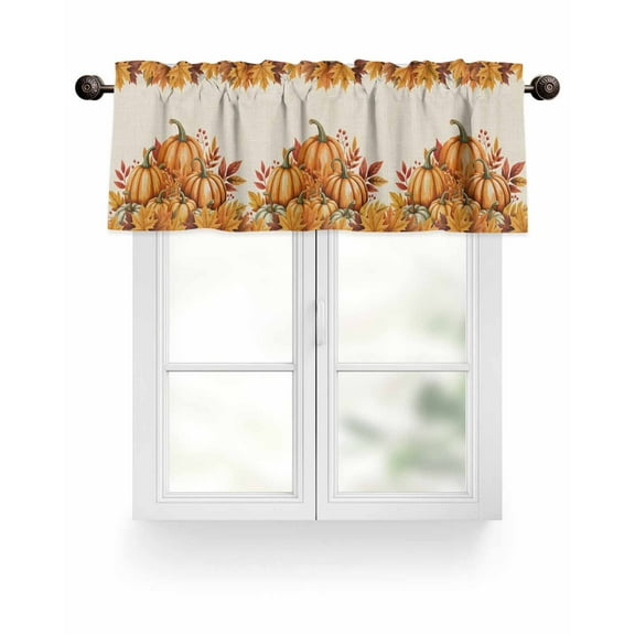 Orange Pumpkins Fall Thanksgiving Kitchen Valances for Windows Vintage Fallen Leaves Valance Curtains for Kitchen /Living Room/Bedroom/ Bathroom Decor, 42"x12 " ,Rod Pocket 1 Panel,