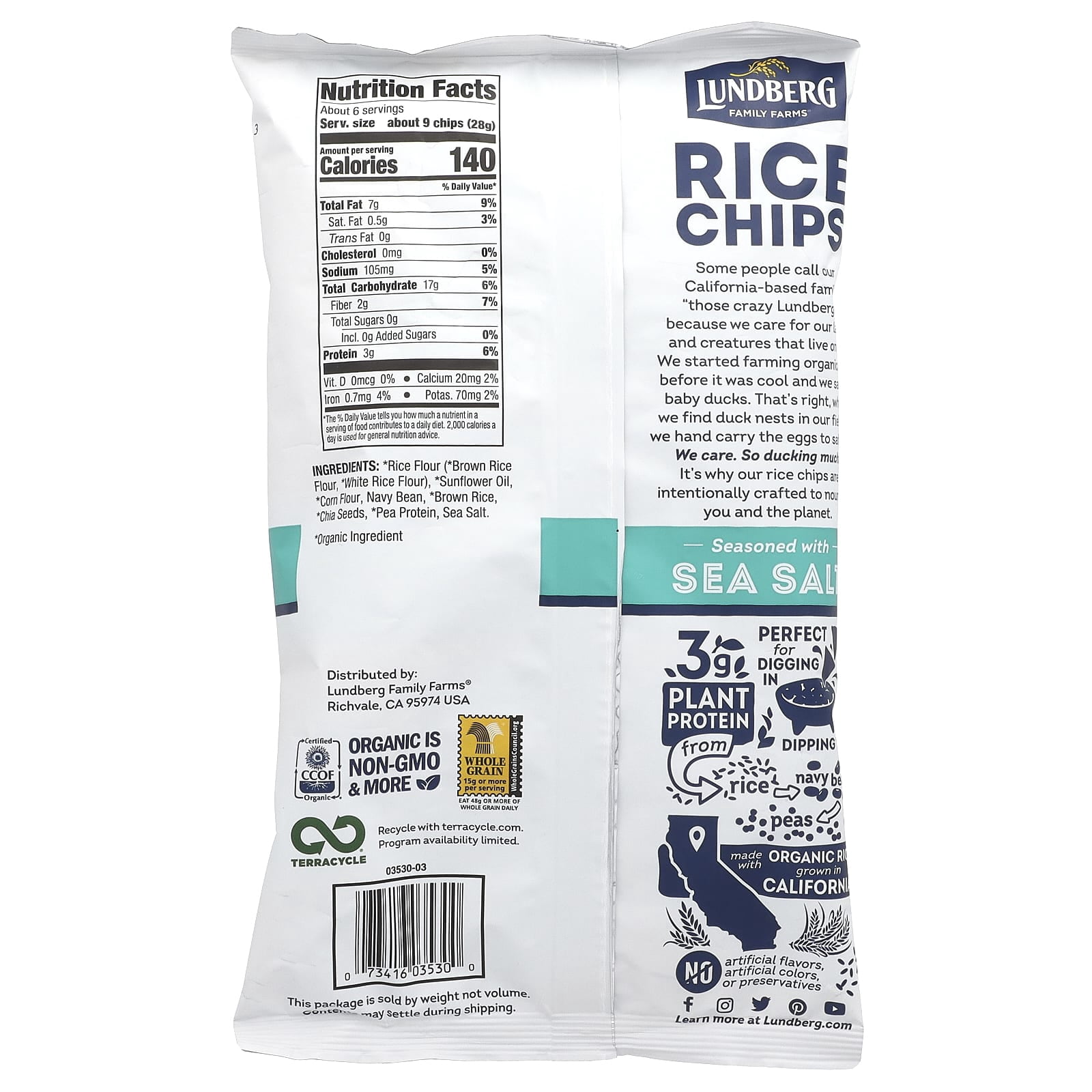 Lundberg Rice Chips Sea Salt 5.5oz Pack of 3