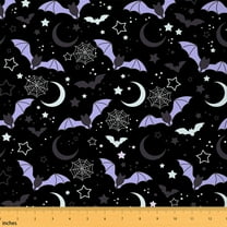 Feelyou Halloween Fabric by the Yard 1 Yard for Teens, Black Plum Bat Sewing Fabric, Cartoon Stars Moon Home Decor Fabric by the Yard, Microfiber Bedroom Decor