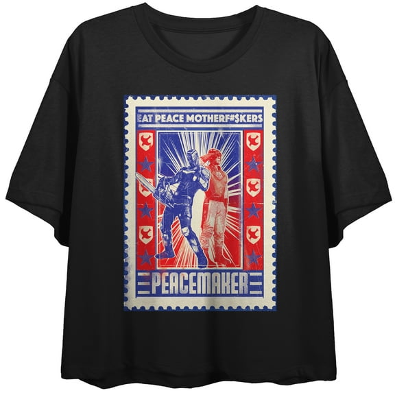Peacemaker Blue & Red Christopher Smith & Adrian Chase Junior's Black Crop Top-Medium