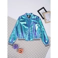 thumbnail image 2 of JanJean Kids Girls Baseball Jacket Varsity Style Coat Long Sleeves Outerwear Zipper Closure Bomber Colorful 8, 2 of 9