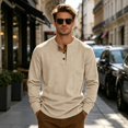 thumbnail image 5 of Oazcsf Mens Long Sleeve Shirts Casual Corduroy Thermal Pullover Sweater Henley Button Lightweight Knit Undershirt Winter Warm Big and Tall Men's Tops, 5 of 8