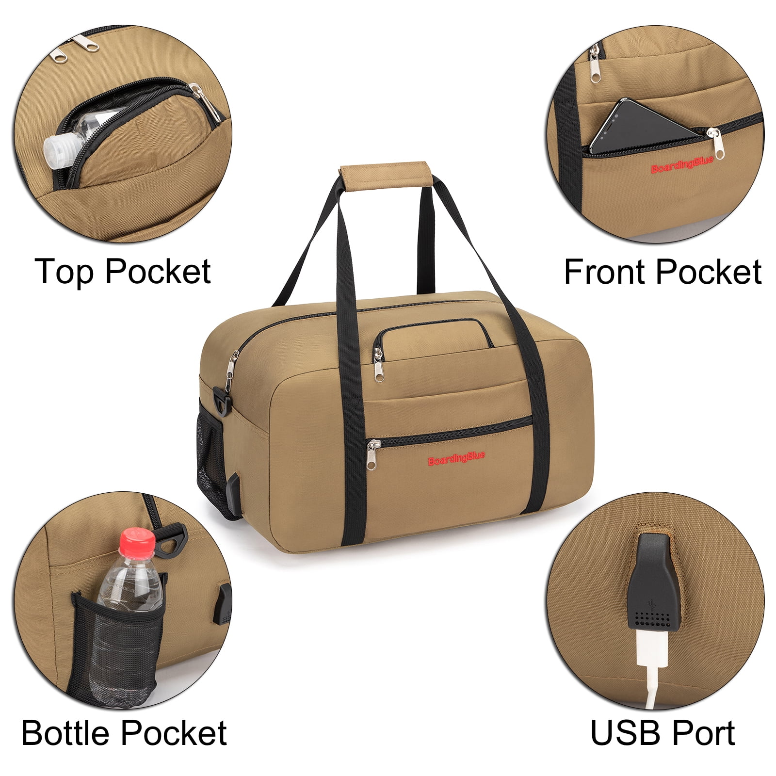 17" Personal Item Underseat Duffel Bag W Pillow for United Airlines (Beige)