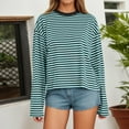 thumbnail image 2 of Bibifish Womens T-shirts casual Long Sleeve drop shoulder Striped T shirts oversized soft crewneck breathable Autumn tee tops for ladies, 2 of 4