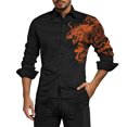 thumbnail image 4 of FINALGANG Mens Long Sleeve Dress Shirt With Dragon Print Traditional Style Turn Down Collar Button Down Shirt For Party Business Daily Wear Orange XXL, 4 of 4