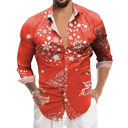 JHLZHS Sleep Shirt Mens Christmas Santa Digital 3D Printed Button Lapel Long Sleeve Shirt Top Gifts for Father s Day Band Shirts Long Sleeve Shirt