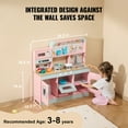 thumbnail image 4 of VEVOR Play Kitchen for Kids, Wooden Toy Kitchen Set with Lights and Sounds, Toddler Kitchen with Ice Maker, Oven, Sink, Microwaves, Fridge and Utensil and Fruit Accessory for Toddlers ages 3-8, Pink, 4 of 10