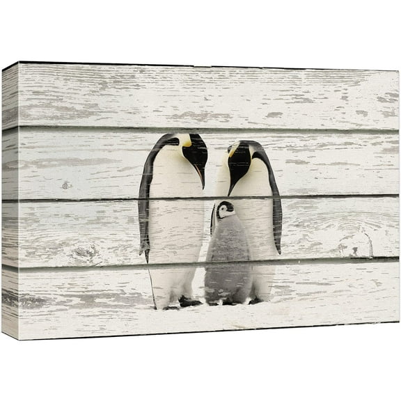 wall26 Canvas Print Wall Art Arctic Penguin Family Animals Wildlife Wood Panels Photography Rustic Scenic Colorful Multicolor Cool Zen for Living Room, Bedroom, Office - 32"x48"