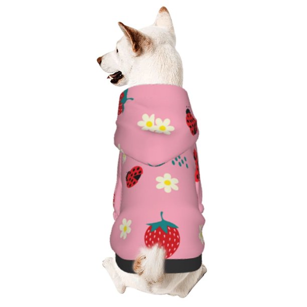 Fotbe Strawberry and Ladybugs Sudadera con Estampado para Perros Pequeños – Suéter con Capucha para Mascotas, Tela Suave de Forro Polar con Bolsillo-Medium
