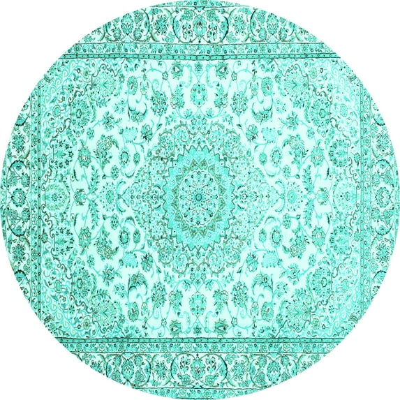 Ahgly Company Indoor Round Medallion Turquoise Blue Traditional Area Rugs, 7' Round