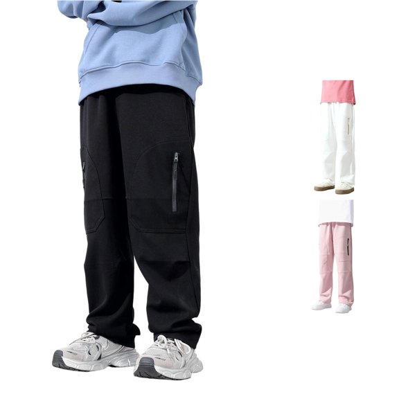 FYDUU Boys Pants Elastic Waist Casual Straight Leg Trousers with Zipper Pockets for Kids Relaxed Fit Sweatpants Fall Athletic Joggers Leisure Pants 11-12 Years