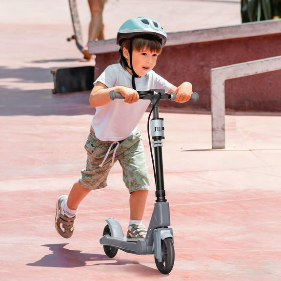 Readun 2-Wheel Foldable Scooter for Kids & Teens Age 6 , Adjustable Handlebar with Hand Brake, Large 8-Inch Wheels, Grey