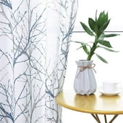 Decoultimatex Blue White Semi-Sheer Curtains Tree Branches Print Linen Window Drapes for Living Room Grommet Top，50"W x 84"L,2 Panels