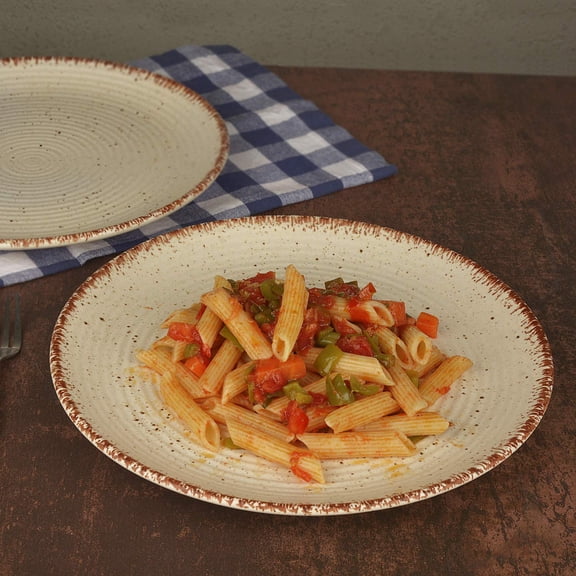 StyleMyWay Hand Glazed Ceramic Dinner Serving Plates 10 inches Set of 2 Off White Brown Full Plates Platter