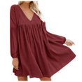 thumbnail image 6 of asdoklhq Womens Plus Size Clearance Dresses,Women Long Sleeve Solid V Neck Solid Narrow Cuffs Loose Mini Dress, 6 of 6