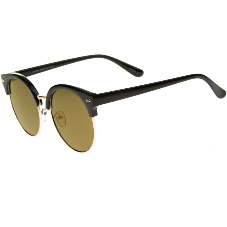 Women\'s Round Sunglasses - Black Frame with Gold Mirrored Lenses Side Shield Gothic Sunglasses UV400 Green Mirror Lens (Black  main image 2
