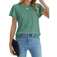 thumbnail image 2 of Eternal Blue Love  Pleated Blouses for Women Dressy Casual Tops Business Work Shirts Ruffle Sleeve Crew Neck Summer Outfits, 2 of 7