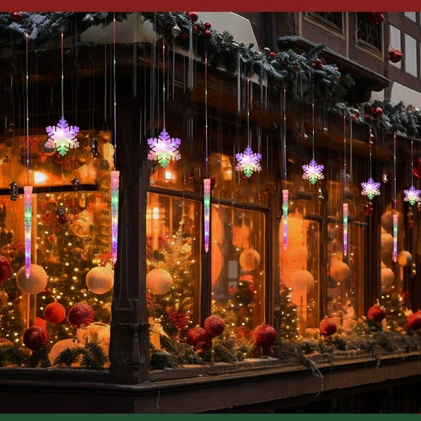 Decoraciones navideñas, adornos navideños, regalos navideños. Cortina de luces navideñas para exteriores con forma de carámbanos y copos de nieve, con control remoto.