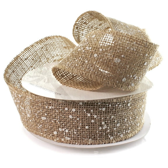 2.5" Jute Burlap Non-Wired Ribbon Flocked Natural 25 Yards