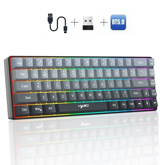 UHM 60% Wireless Gaming Keyboard with RGB Backlit,Triple Connectivity,Bluetooth Keyboard with Ergonomic Design,2000mAh Long Battery,68 keys Wired Mini Keyboard for PC/Laptop Gamers