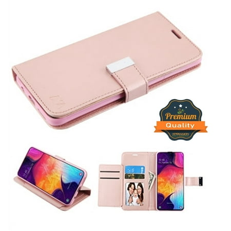 Id Leather Pouch - Samsung Galaxy A50 Phone Case Leather Flip ID Credit Card Cash Wallet Holder Stand Pouch Folio Magnet with extra 5 Card Slots Pocket & Kickstand Function ROSE GOLD Cover for Samsung Galaxy A50 /A505