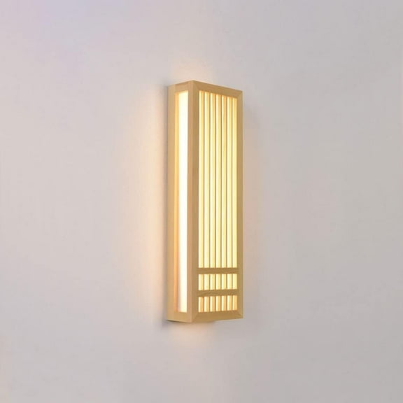 LED Wood Wall Lamp Japanese Wall Sconce Light, Acrylic Lampshade Nordic Wooden Wall Mounted Lamps, Square Headboard Lighting Fixtures for Living Room Bedroom Restaurant
