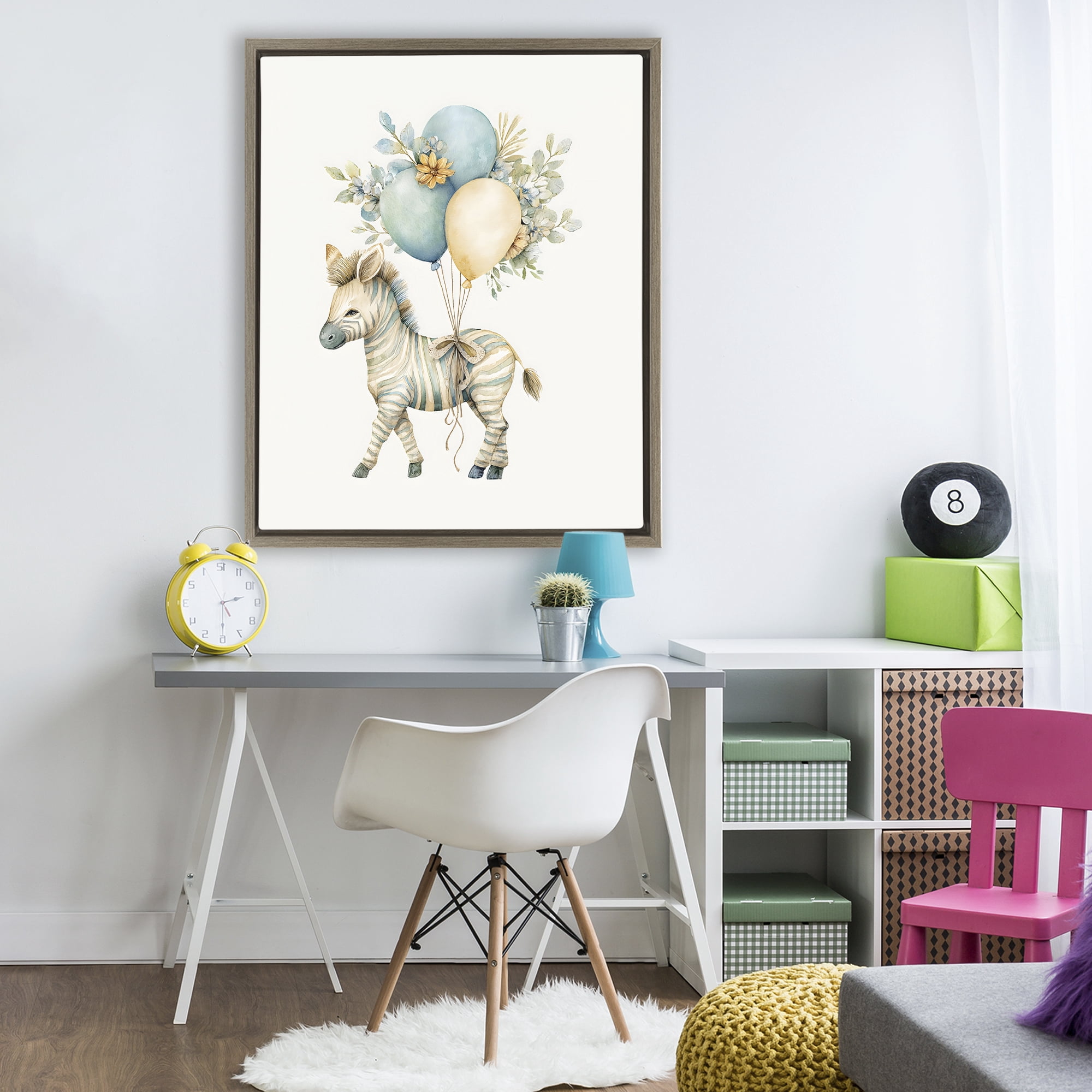 Stupell Industries Watercolor Nursery Zebra Brown Framed Floater Canvas Wall Art, design by LSR Design Studio
