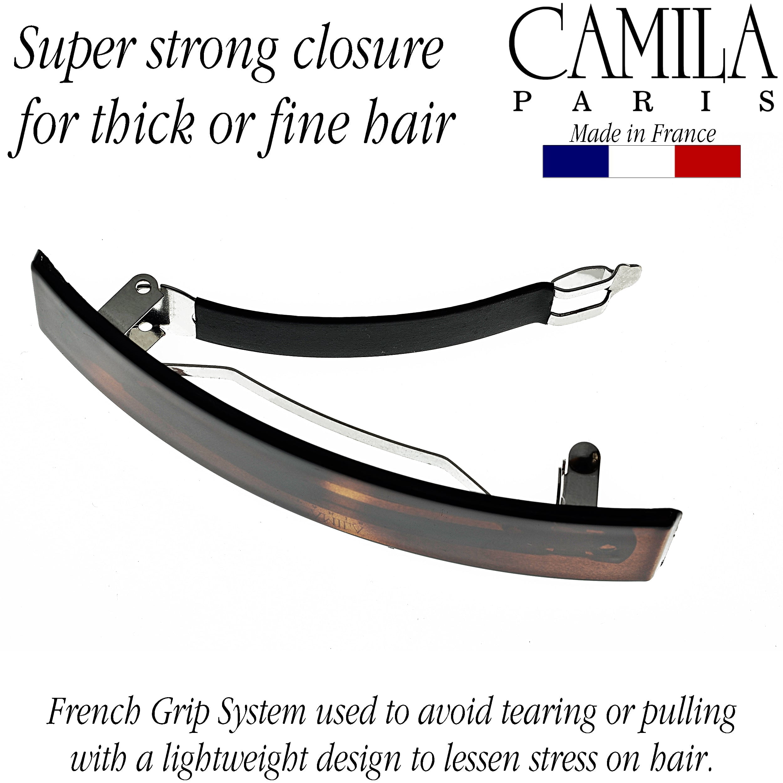 Camila Paris AD820 French Hair Barrette Clip for Girls, Black, Rubberized Metal Clasp, Strong Hold Grip Hair Clips for Women, No Slip and Durable Styling Girls Hair Accessories, Made in France