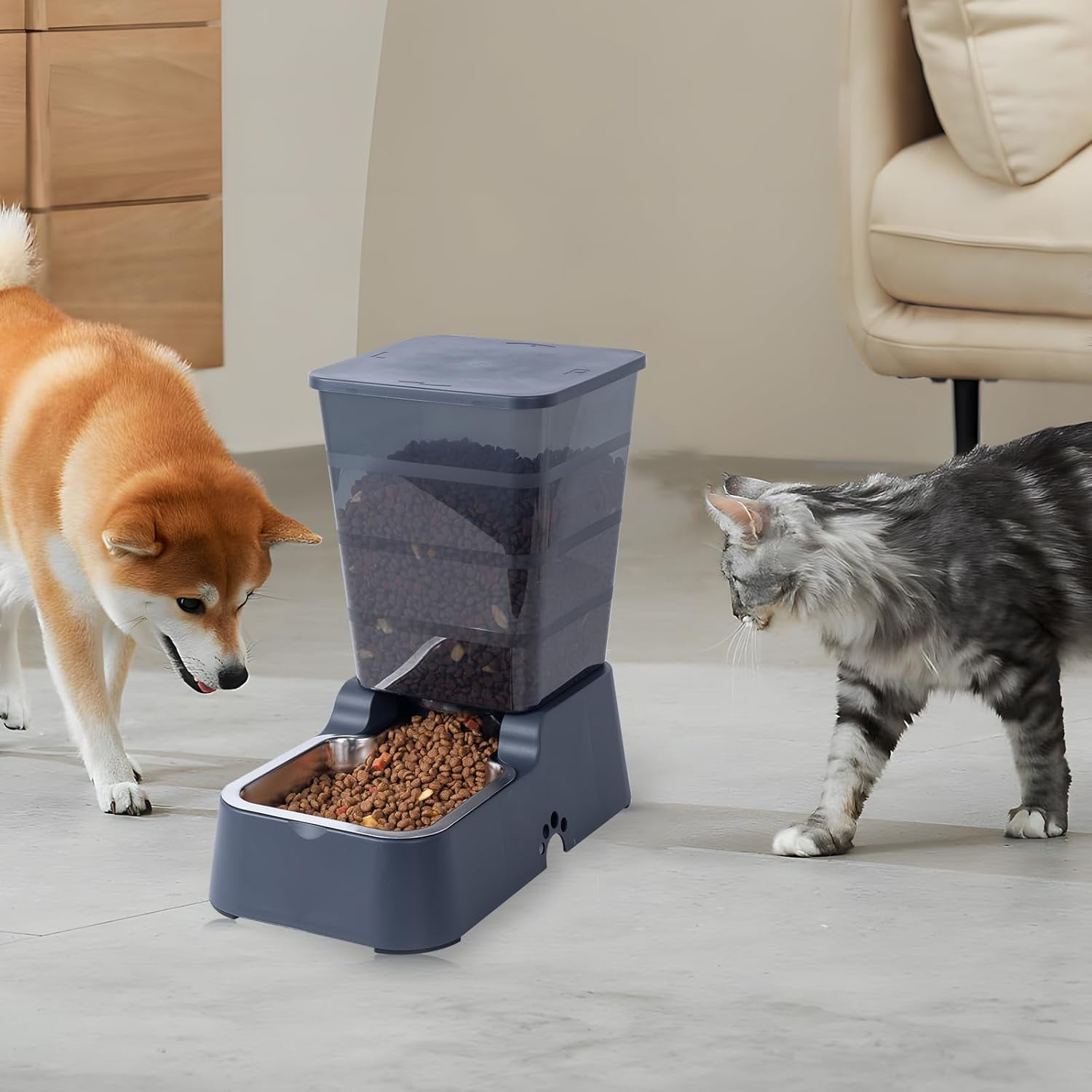 Pets Auto Feeder 5.2L,Food Feeder and Water Dispenser Set for Medium & Large Dogs Cats and Pets Animals (Navy)