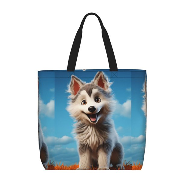 Balery Blue Sky Cute Wolf Bolsa de Mano para Mujeres con Cremallera, Bolsa de Gimnasio con Compartimentos, Bolsa para Laptop, Bolsa para Trabajo