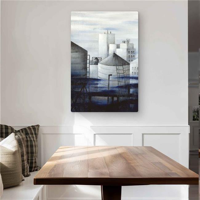 Begin Home Decor C1MP243640ZEQM 24 x 36 in. Gray City with Blue Clouds Wall Art - Building Blue Metal Print Decor