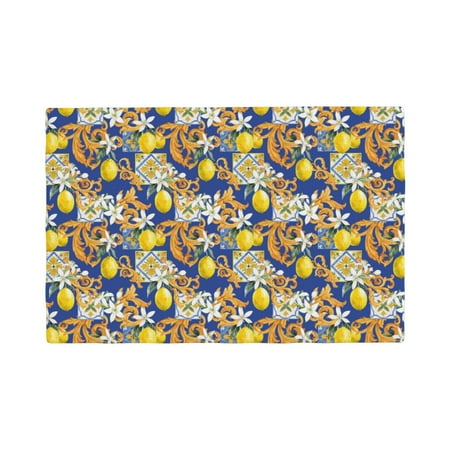 

Placemats Set of 4 Sicilian style golden lemon navyblue Heat Resistant Non - Slip Place mats Waterproof table mat for Kitchen Dining-4片装
