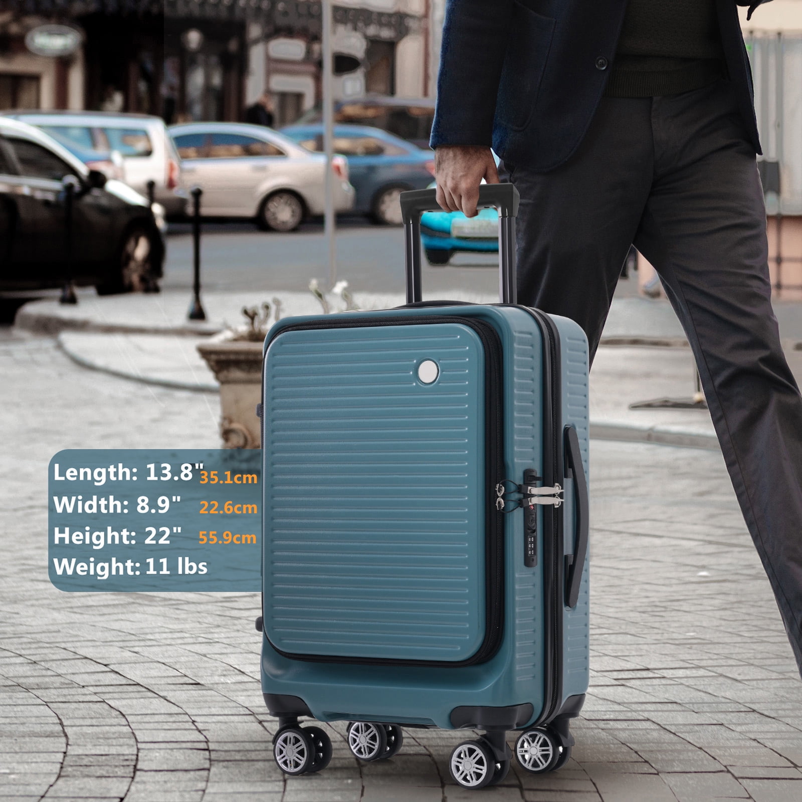 EUROCO Carry On Luggage 22x14x9 Airline Approved, Front Open Suitcase with 1 Portable Carrying Case and USB Port (Blue, 20 Inch, 40L)