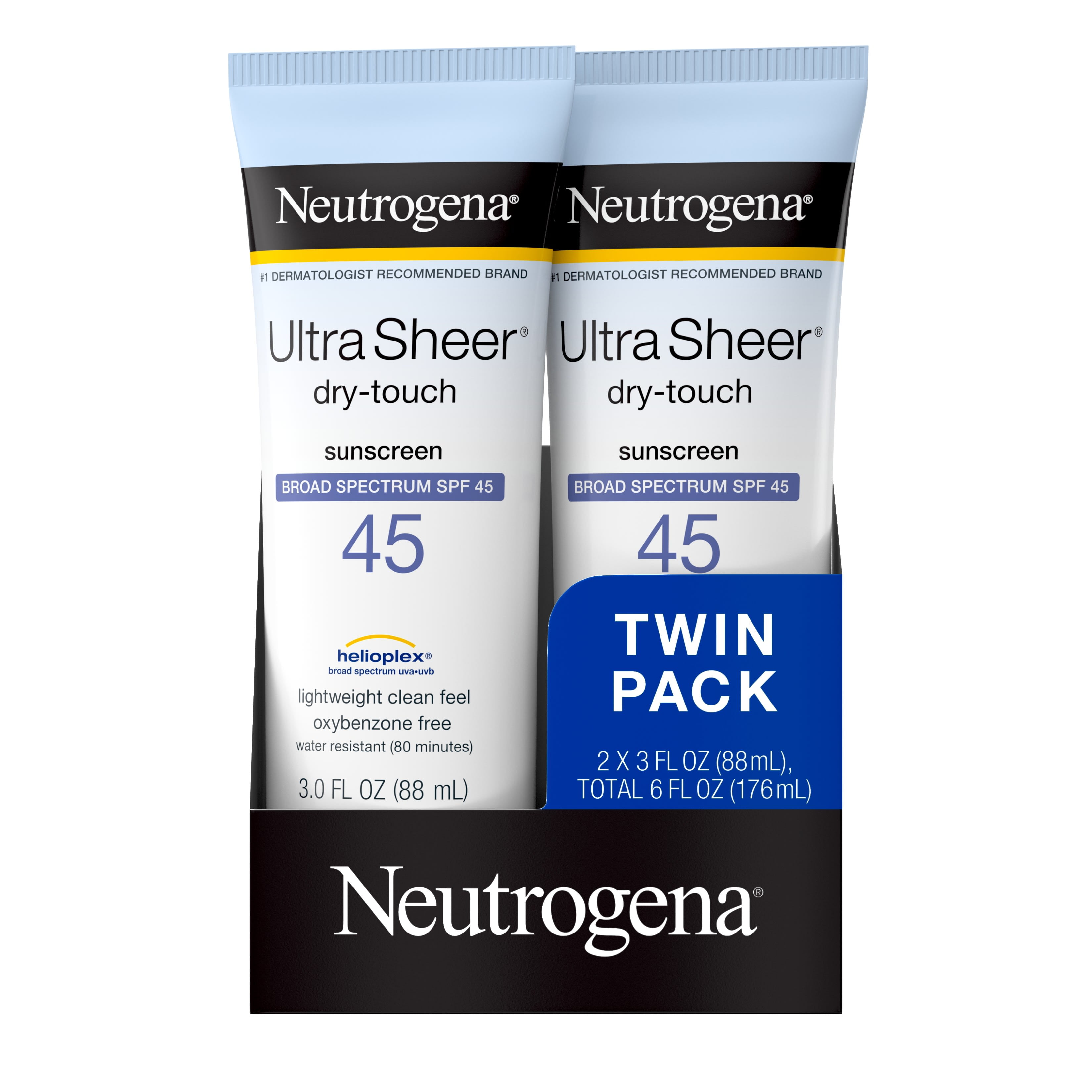 Neutrogena Ultra Sheer Dry-Touch Water Resistant Sunscreen SPF 45, 3 fl. oz, Pack of 2