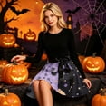 thumbnail image 4 of Halloween Dresses for Women Ghost Hepburn Long Sleeve Retro Tea Length Dress Pumpkin Cocktail Crew Neck Spooky Swing Dress with Belt M, 4 of 6
